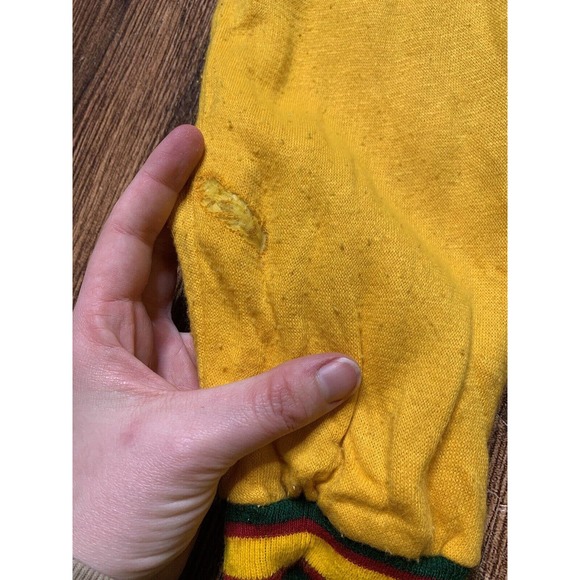 Vtg 60s Creslan Casual Yellow Green Shirt long Sleeve Ringer Sweater sz L (READ) - Picture 4 of 10